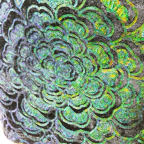 Mini Pencil Skirt Black Green Size XS Sequins Flower H&M Party Unique Vintage - Picture 8 of 9